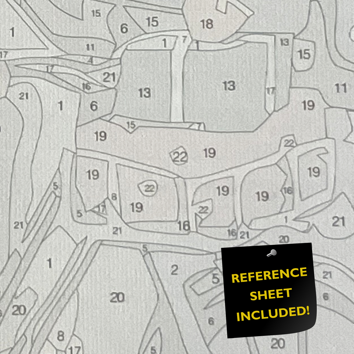 Gray reference diagram with numbered parts and a black square highlighting 'Reference Sheet Included'.