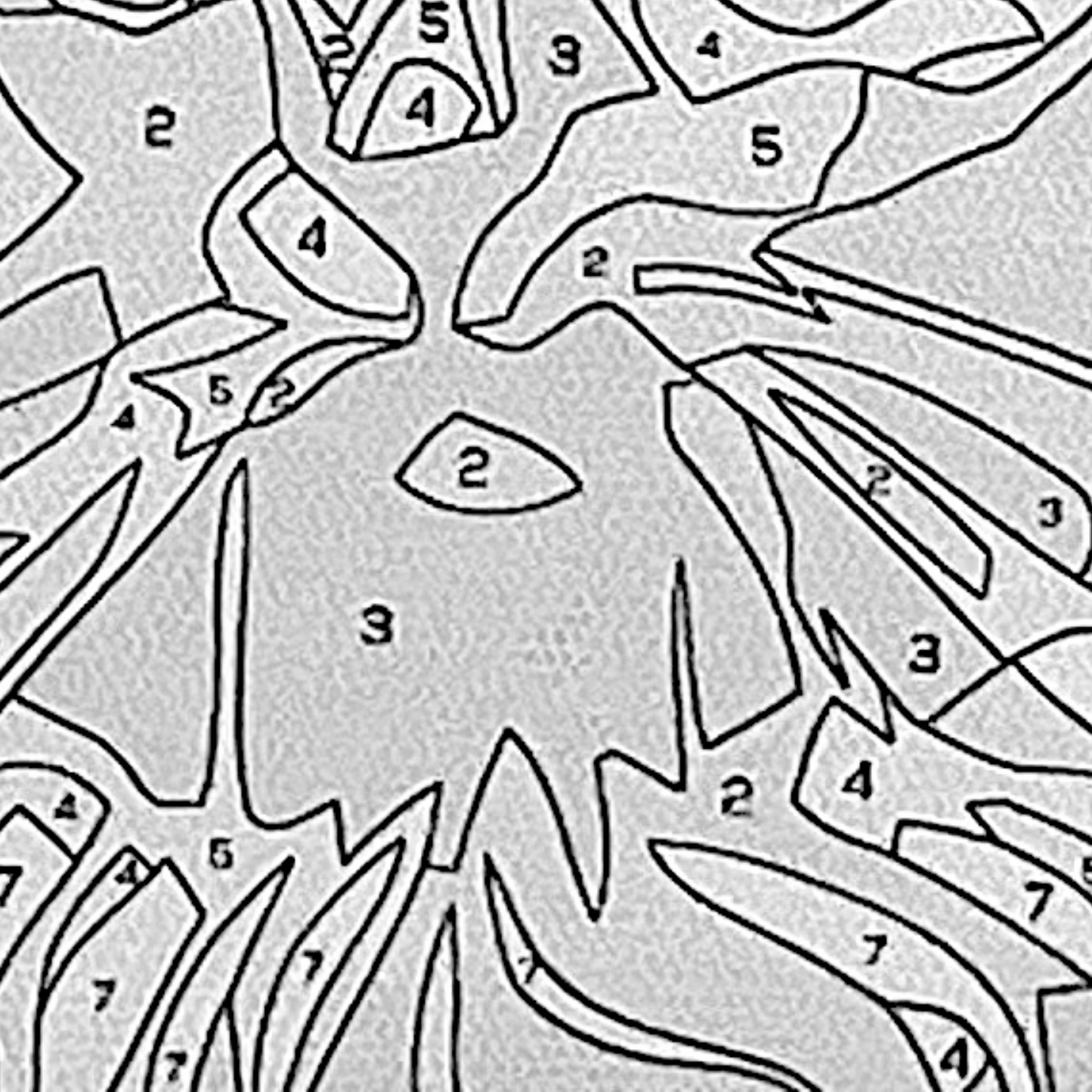 Closeup of paint by number canvas showing canvas texture and numbers