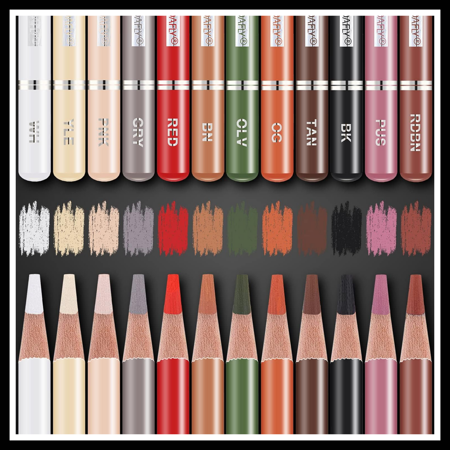PANDAFLY PRO COLORED CHARCOAL PENCILS 12 SET