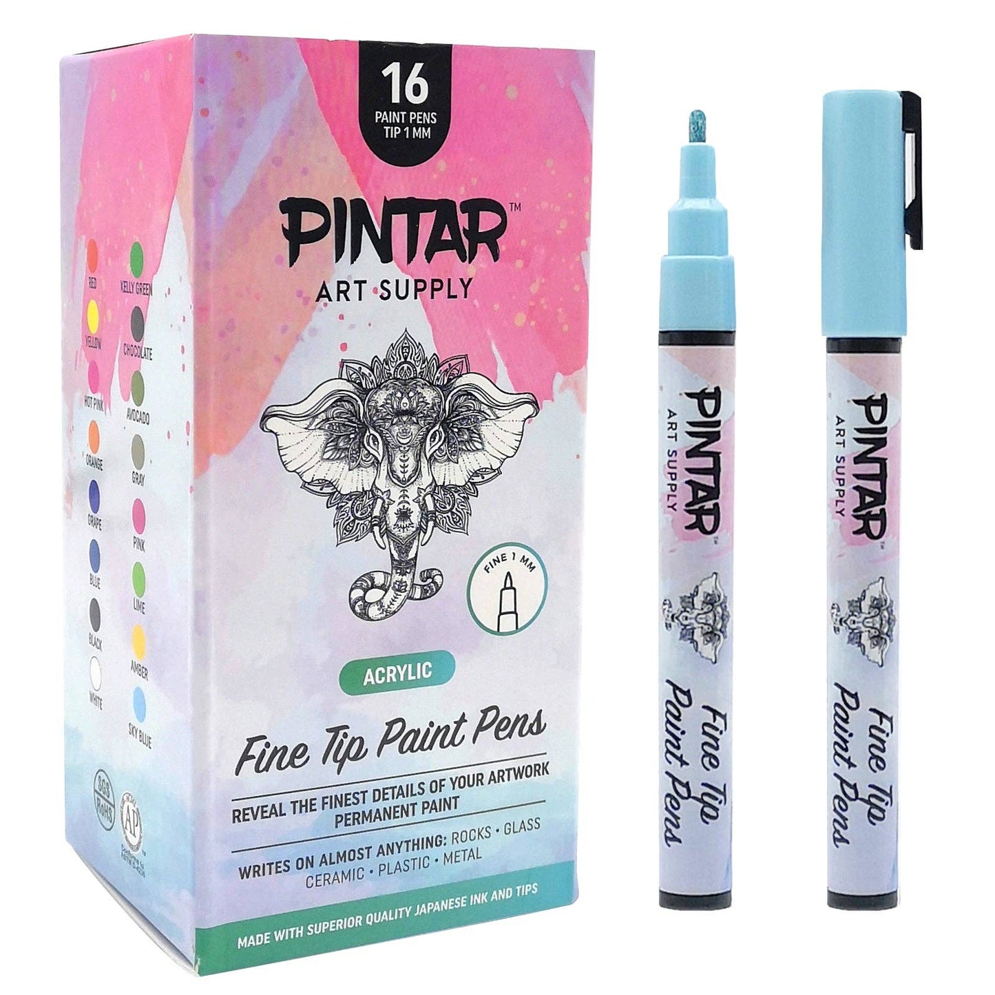 PINTAR Premium Acrylic Paint Pens - 1mm - 16pk