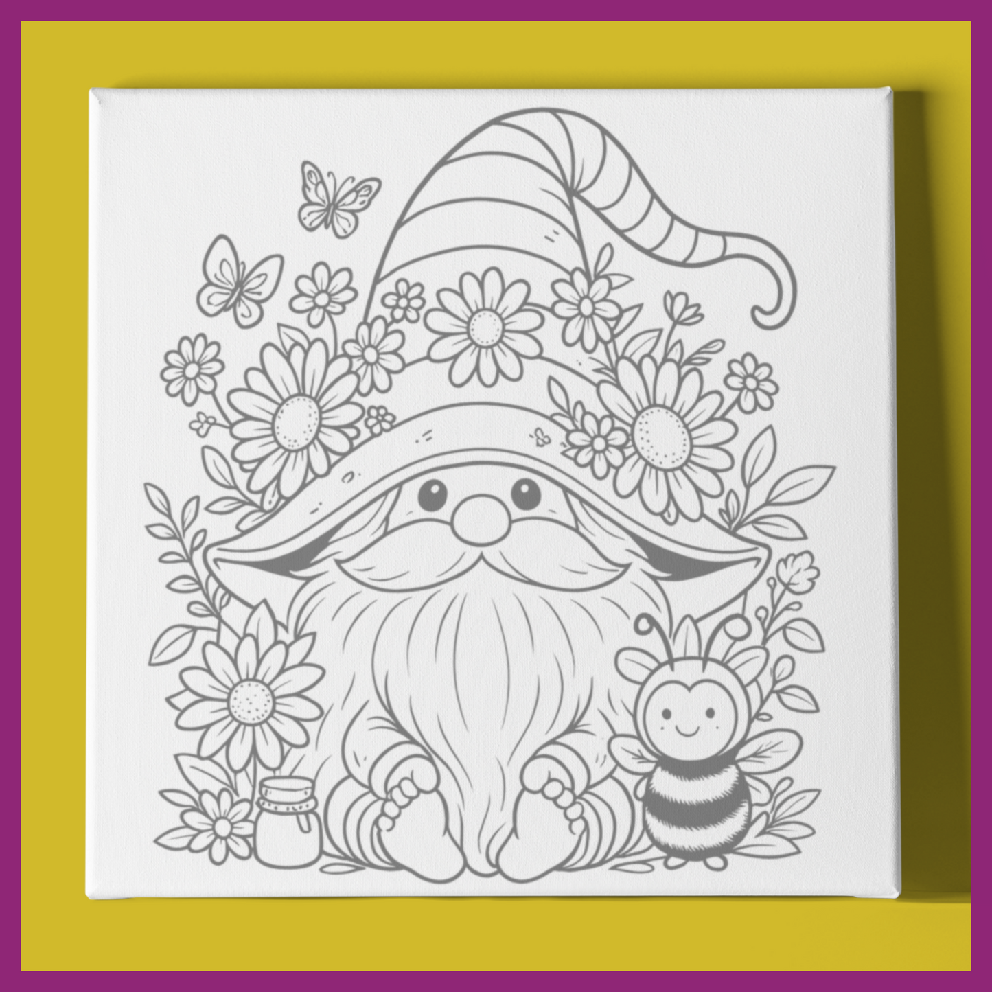 GNOME WITH BABY BEE PREDRAWN CANVAS PANEL