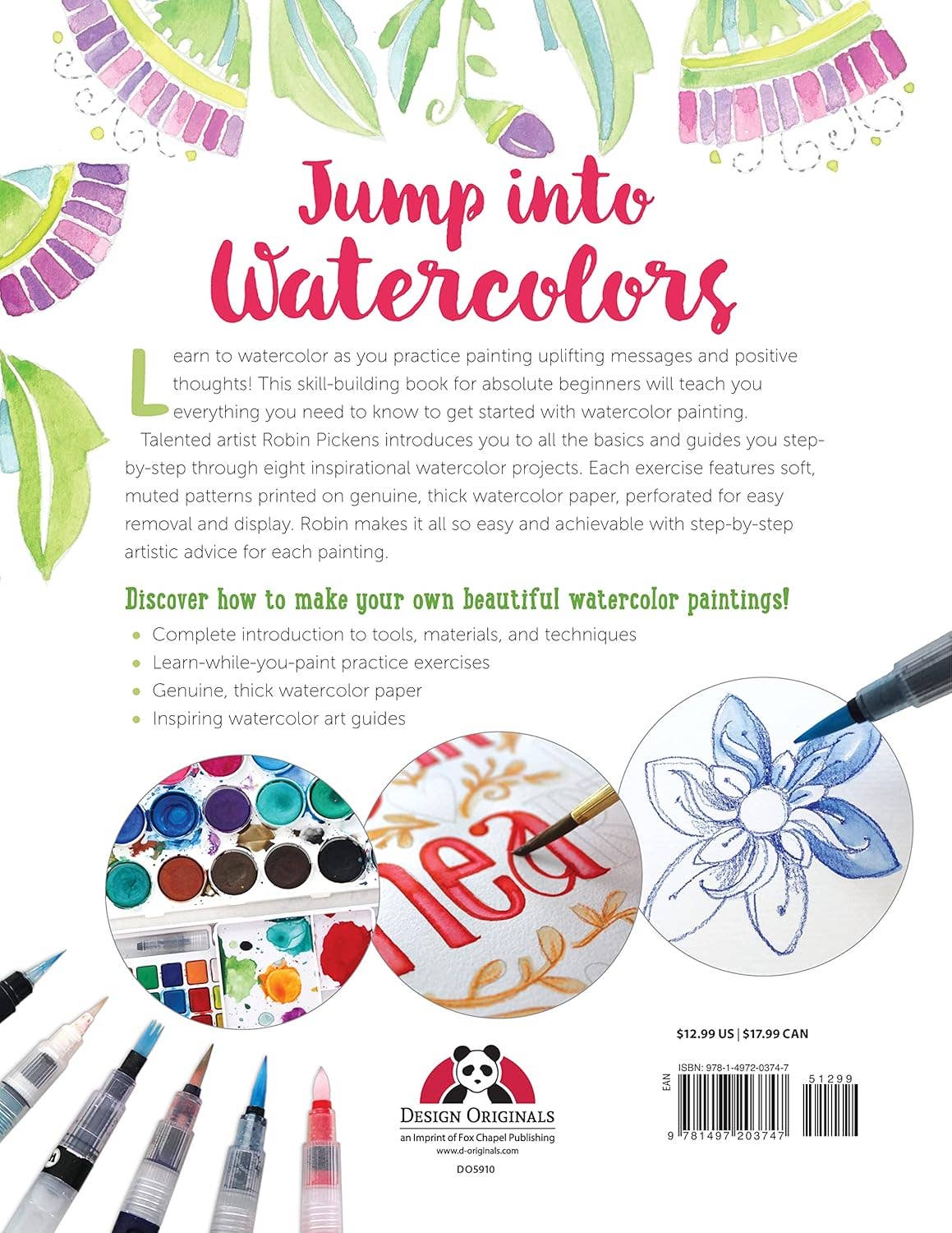 Just Add Watercolor Happy Thoughts - Easy Beginner Guide Workbook