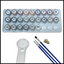 Set of paints, brushes and a magnifying glass