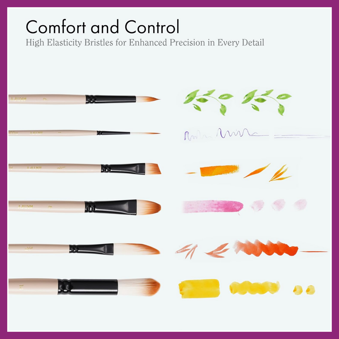 WATERCOLOR PAINTBRUSH SET OF 8 NYLON BRUSHES