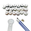 Set of numbered paint pots with a magnifying glass and brushes on a white background