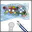 Set of paints  with brushes and a magnifying glass on a white background