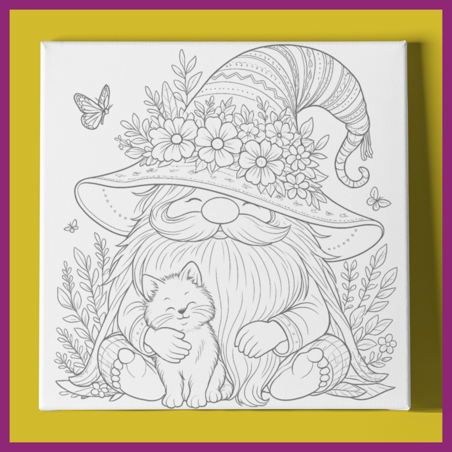 GNOME WITH KITTEN BABY PREDRAWN CANVAS PANEL