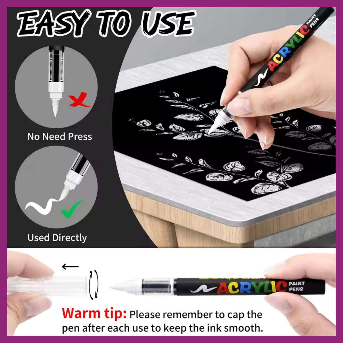 Flysea 8 Acrylic Paint Pens - 4 Black + 4 White