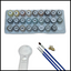Set of paints, brushes, and a magnifying glass