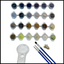 Set of paints, brushes and a magnifying glass