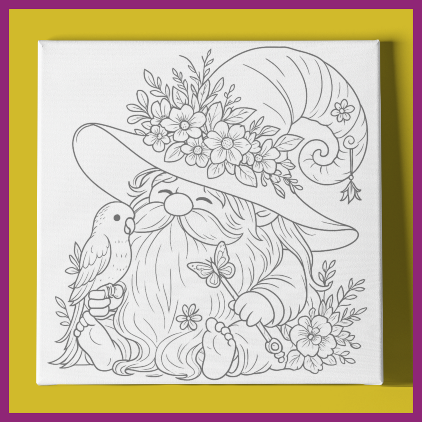 GNOME WITH BIRD PREDRAWN CANVAS PANEL