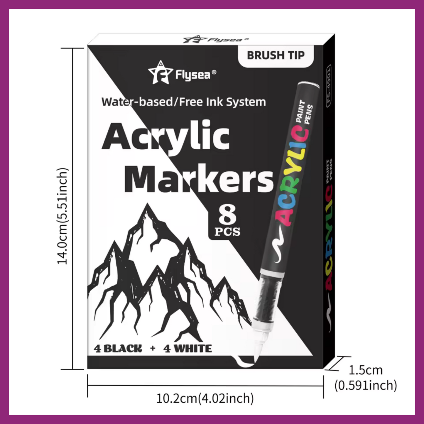 Flysea 8 Acrylic Paint Pens - 4 Black + 4 White