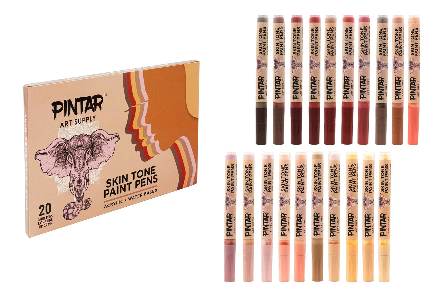Pintar Skin Tone Acrylic Paint Pen Set - 0.7mm - 20PK