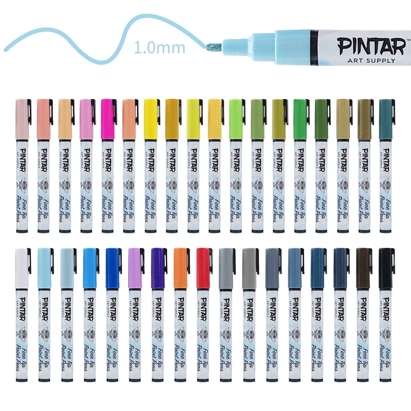 PINTAR Premium Acrylic Paint Pens - 1mm Fine Tip Pens - 35Colors