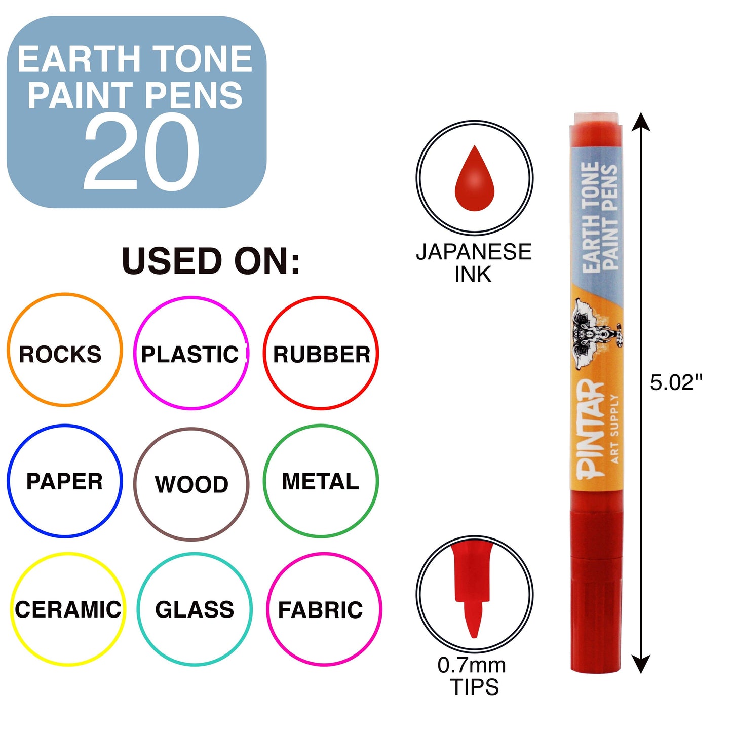 Pintar Earth Tone Acrylic Paint Pen Set - 0.7mm - 20PK