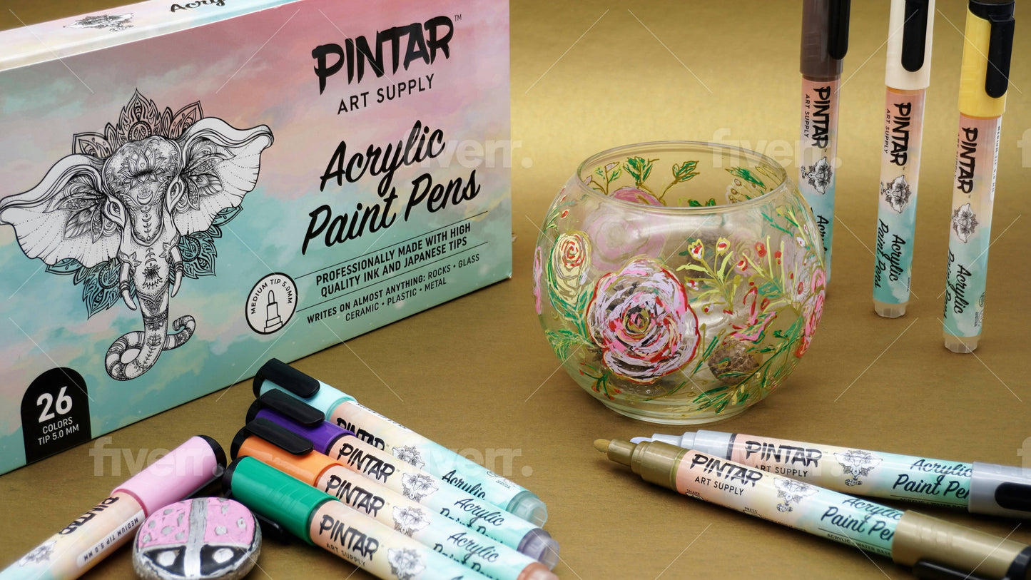 Pintar Acrylic Paint Markers - 26 Pack With 5 mm Tips