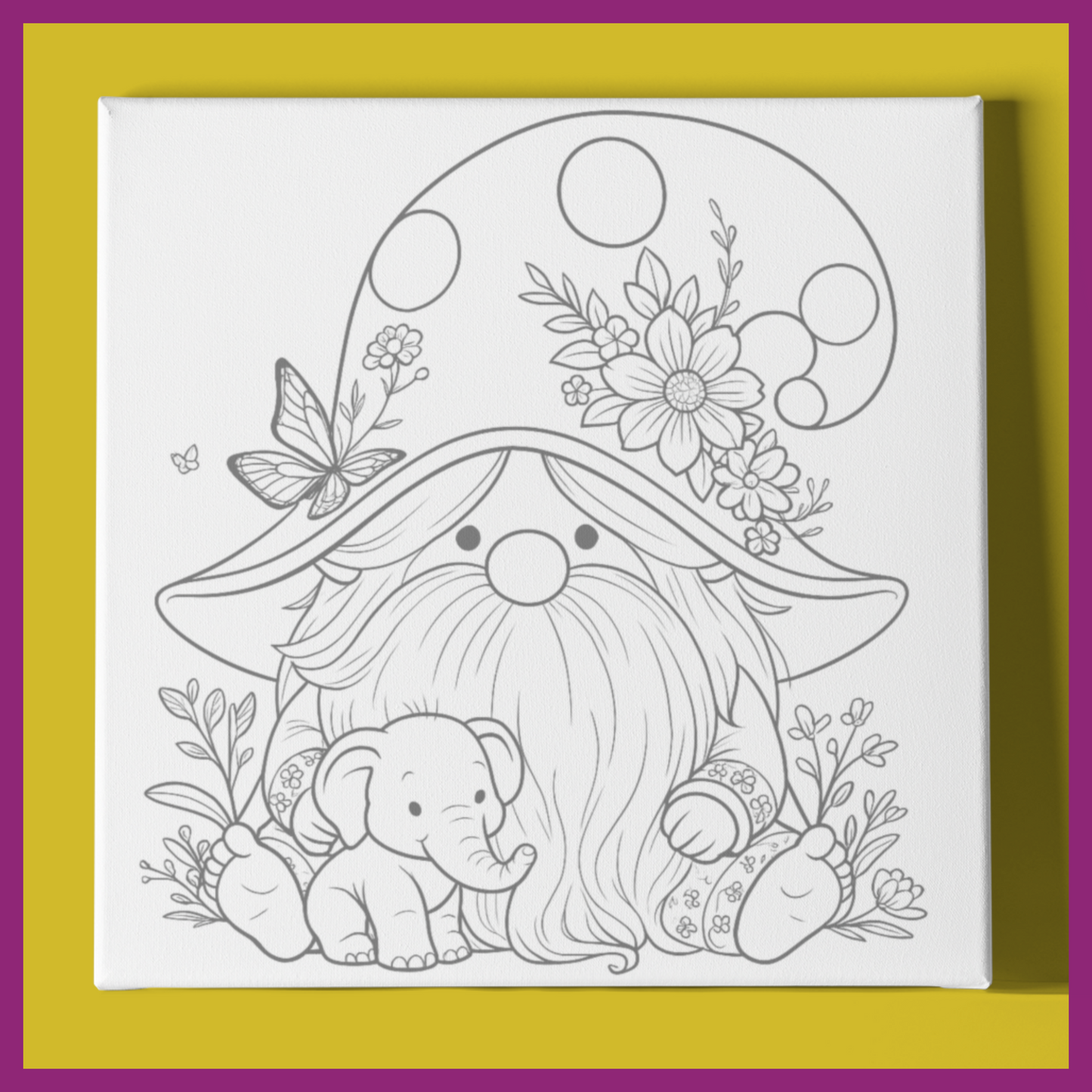 GNOME WITH BABY ELEPHANT PREDRAWN CANVAS PANEL