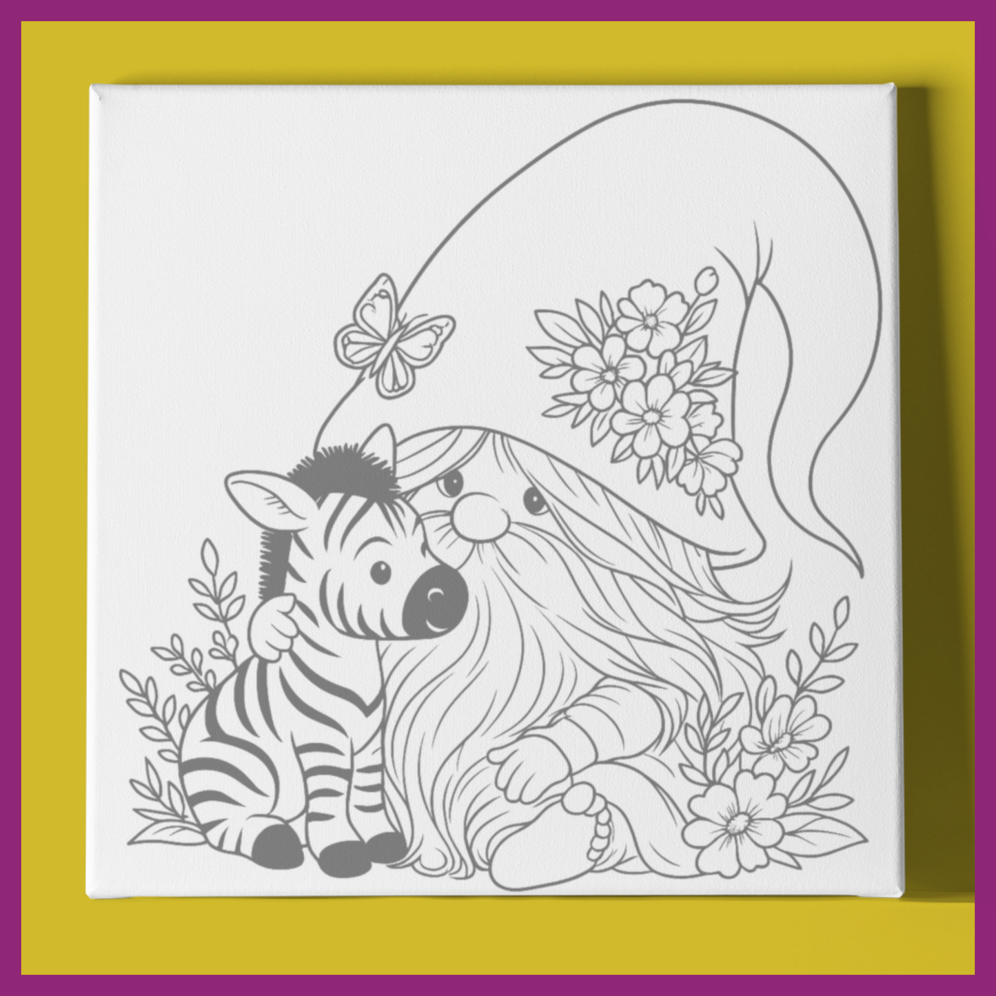 GNOME WITH BABY ZEBRA PREDRAWN CANVAS PANEL
