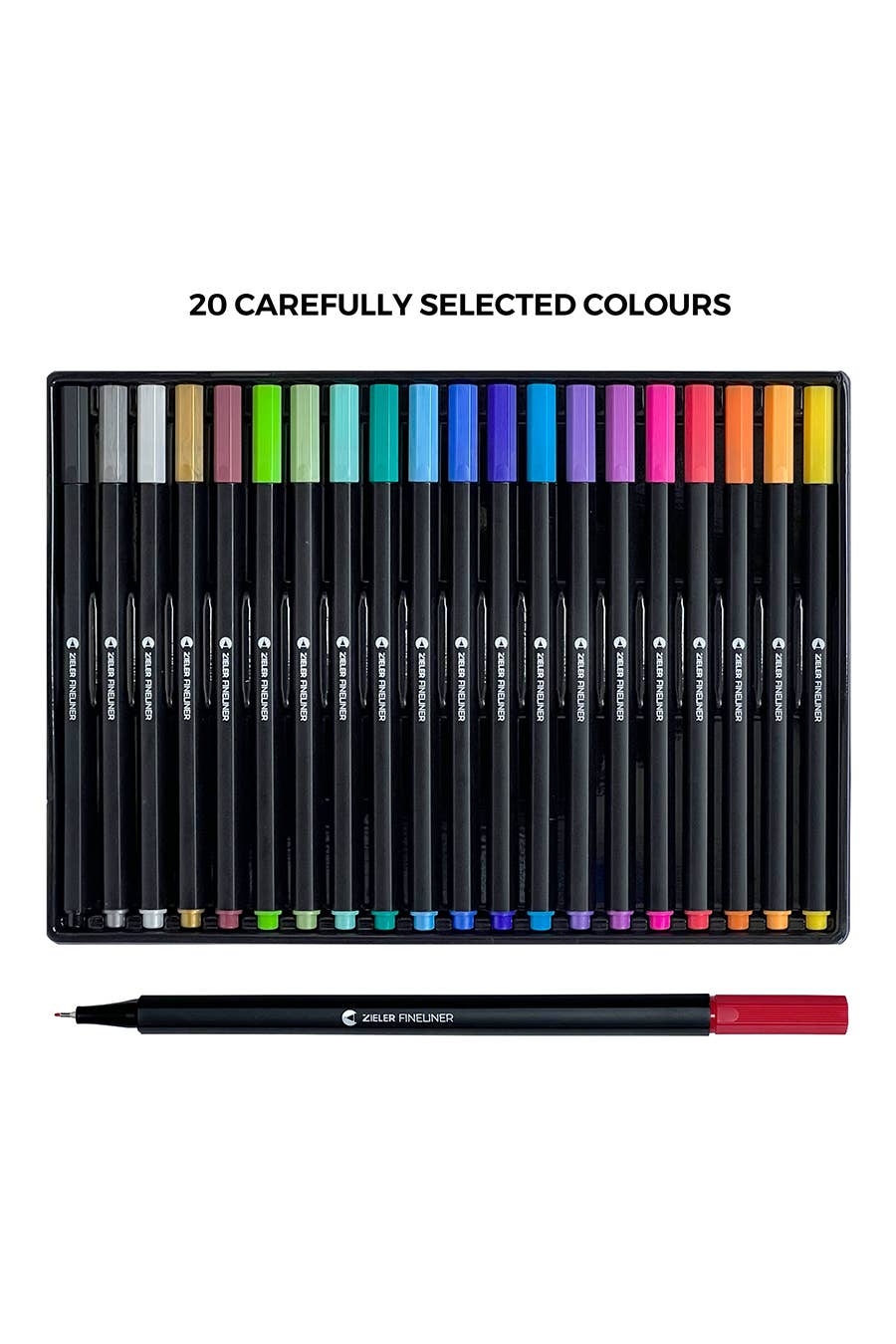 20 Colour Fineliner Pens Set, 0.4mm, Assorted Colours