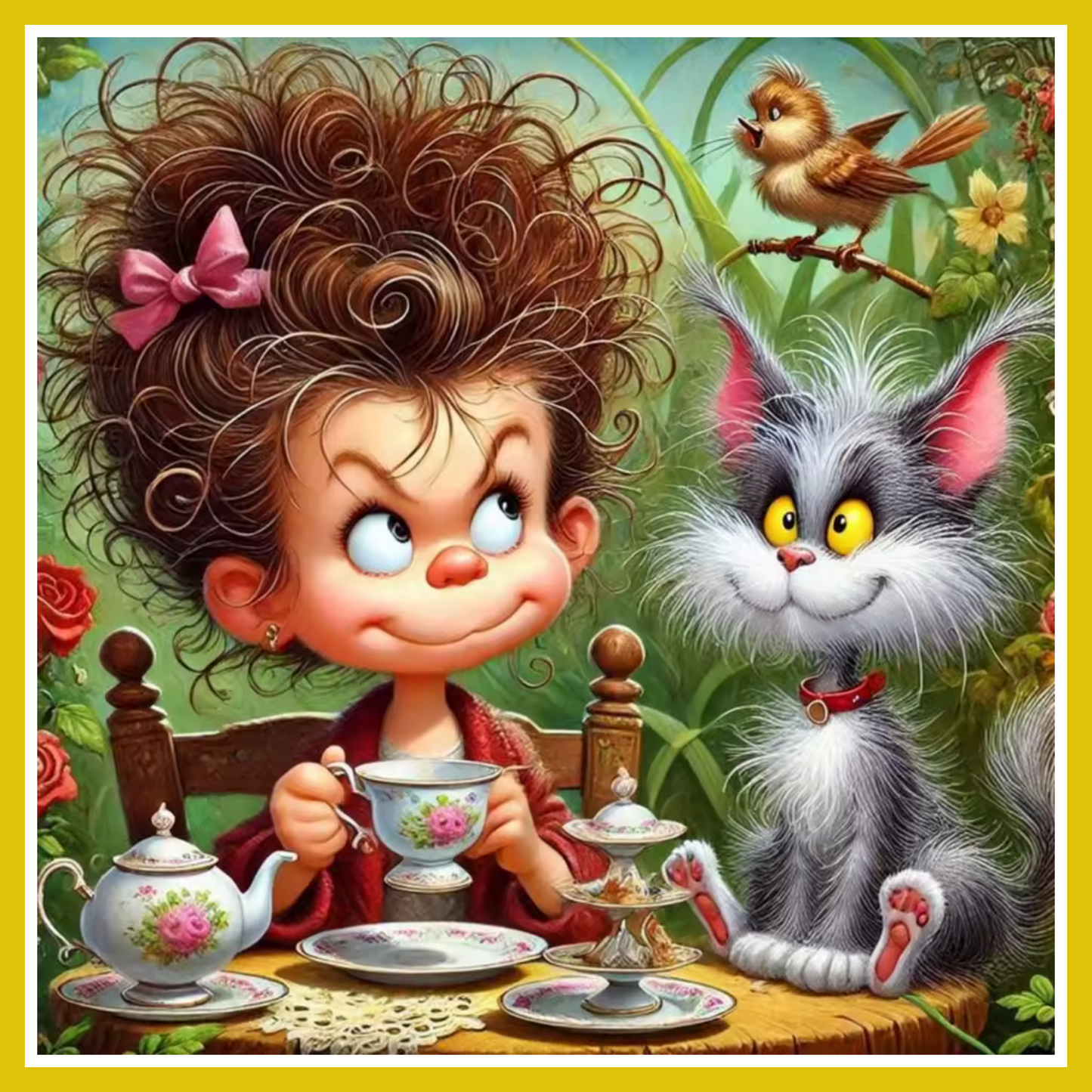 CAT & BIRD TEA PARTY PAINT BY NUMBER KIT