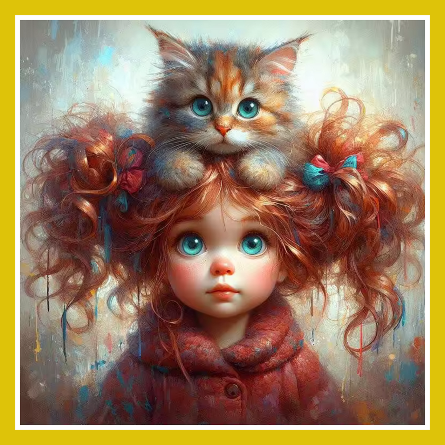 GIRL WITH CAT IN HER HAIR PAINT BY NUMBER