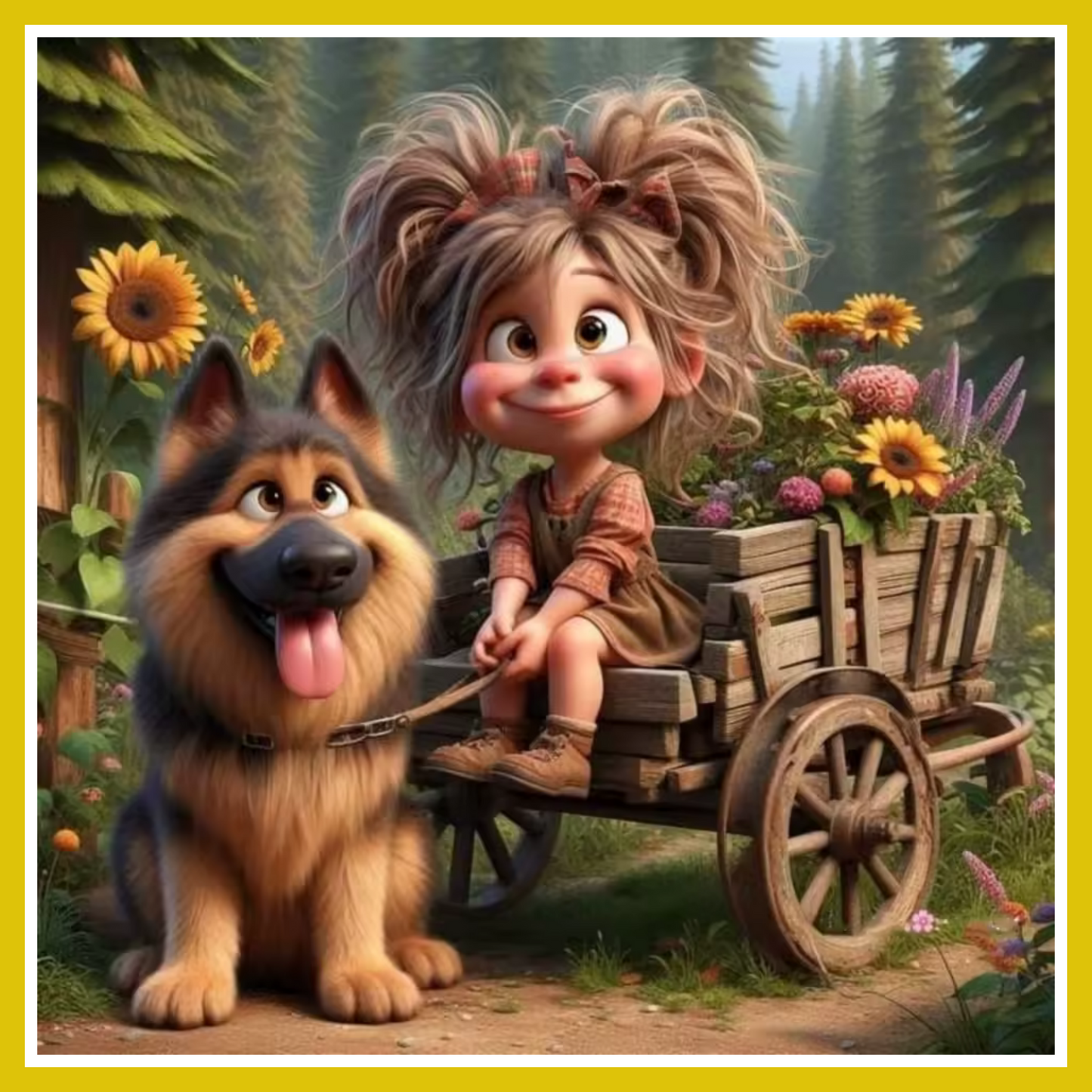 GIRL & GERMAN SHEPHERD WAGON PAINT BY NUMBER KIT