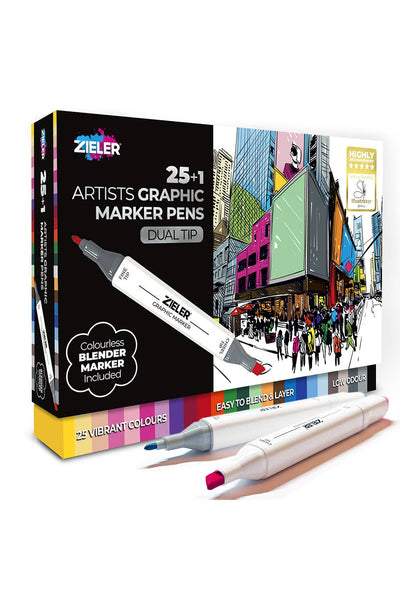 Zieler 25 Dual Tip Artists Graphic Marker Pens