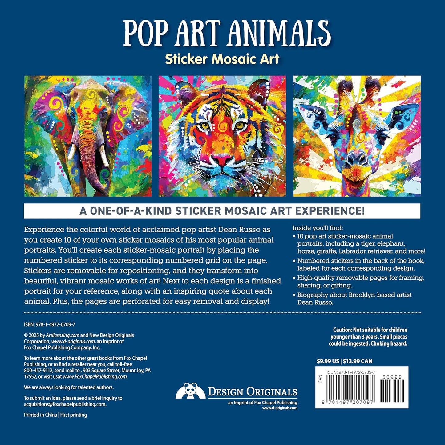 Pop Art Animals Sticker Mosaic Art Book - 10 Amazing Designs