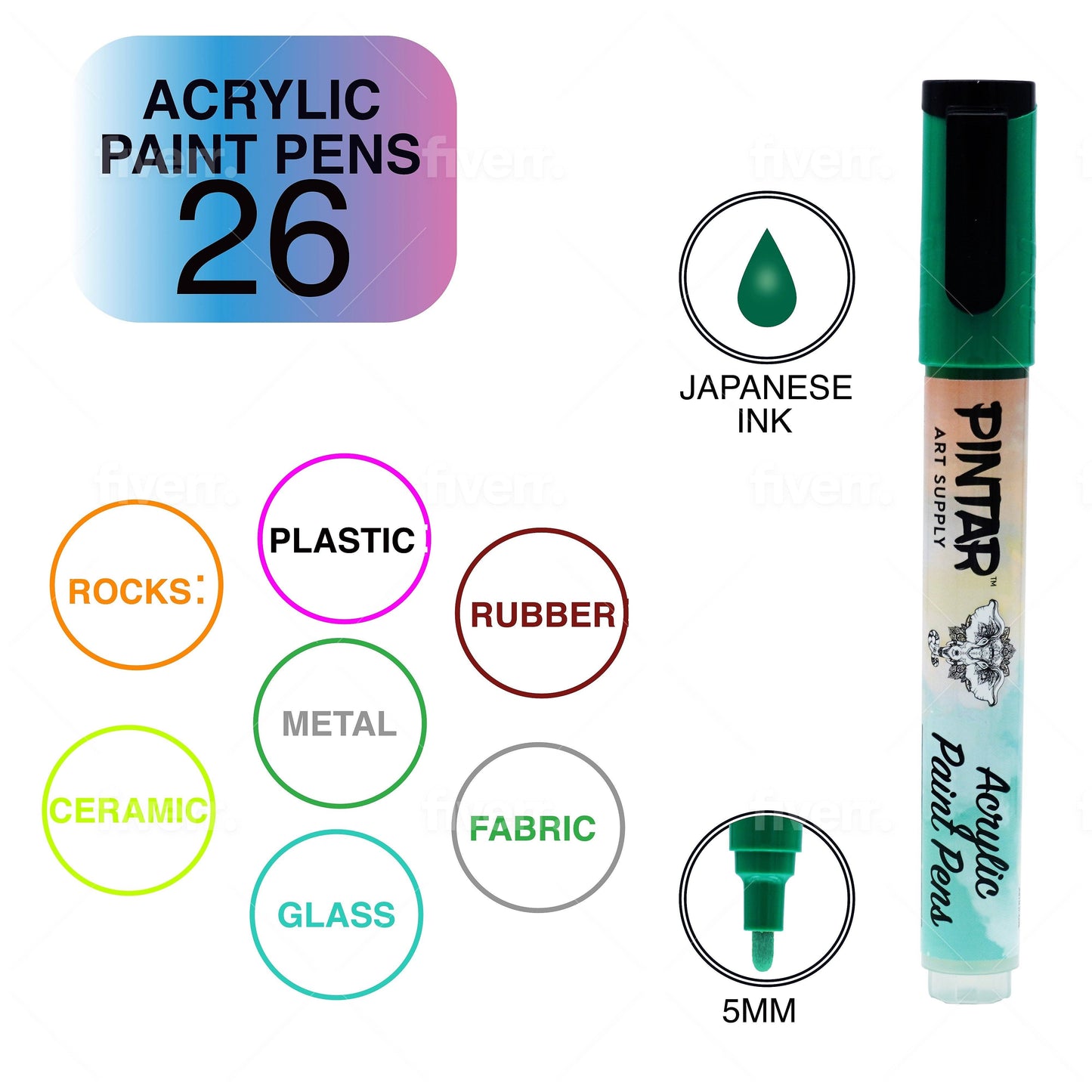 Pintar Acrylic Paint Markers - 26 Pack With 5 mm Tips