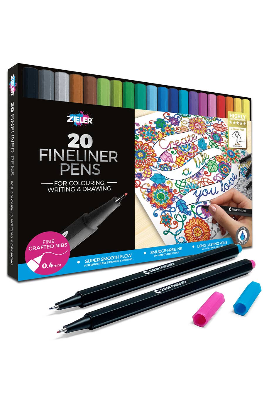 20 Colour Fineliner Pens Set, 0.4mm, Assorted Colours