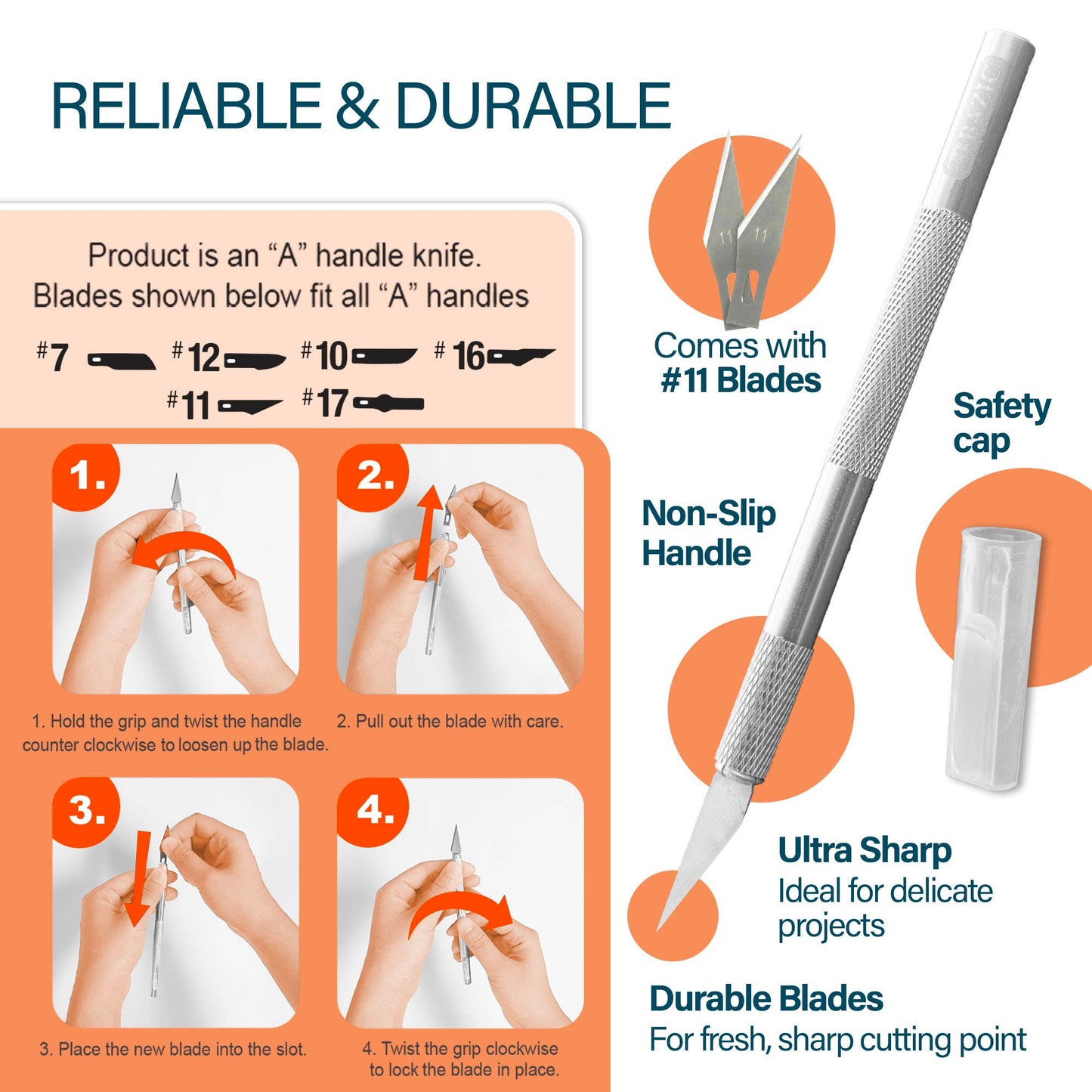 Precision Craft Knife with #11 Blade + 2 Spare Blades