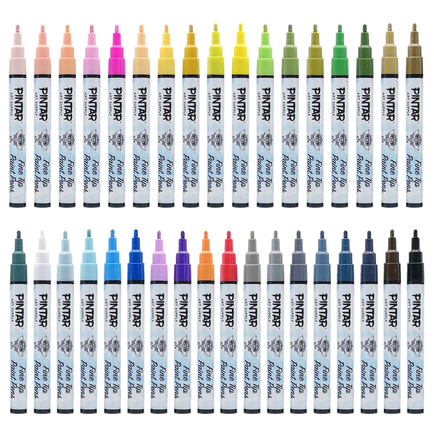 PINTAR Premium Acrylic Paint Pens - 1mm Fine Tip Pens - 35Colors