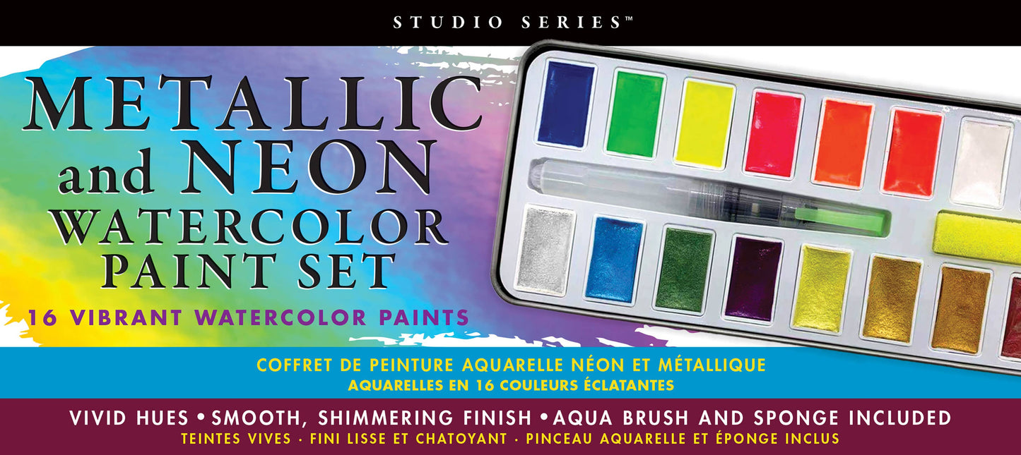 Studio Series Metallic & Neon Watercolor Paint Set (Set of 16 Colors)