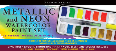 Studio Series Metallic & Neon Watercolor Paint Set (Set of 16 Colors)