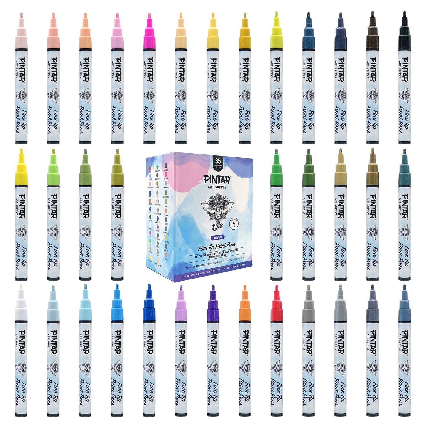 PINTAR Premium Acrylic Paint Pens - 1mm Fine Tip Pens - 35Colors